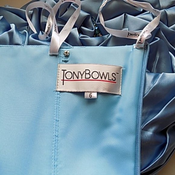 Tony Bowls Blue Satin and Sequin Cocktail Dress - Picture 8 of 9